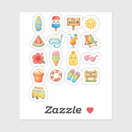 Schattige Summer Beach Fun Illustration Collectie Sticker (Vel)