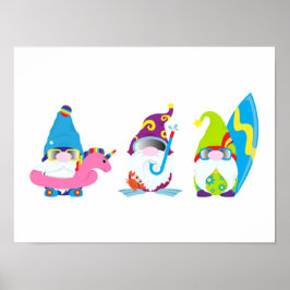 Schattige Summer Gnomes Funny Beach Poster