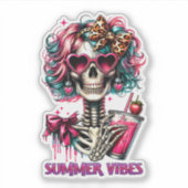 Schattige Summer Vibes skelet Sticker (Voorkant)