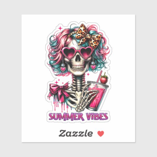 Schattige Summer Vibes skelet Sticker (Vel)