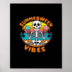Schattige Summerween-sfeer Skelet Ijsje Zomer Vaka Poster