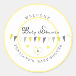 Schattige Sunny Elegance Bunting Baby shower Ronde Sticker