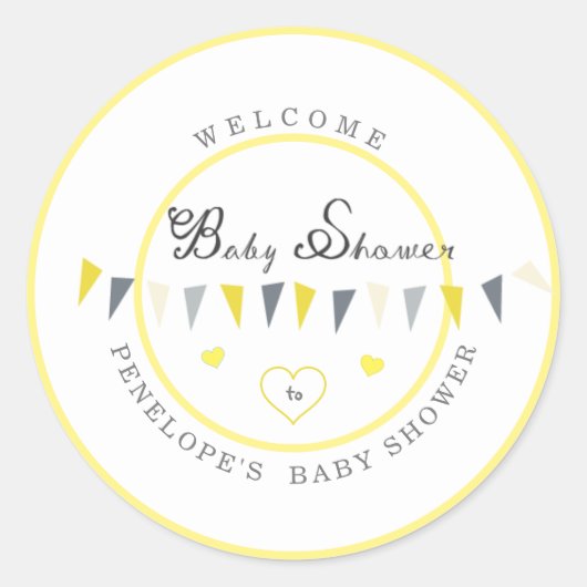Schattige Sunny Elegance Bunting Baby shower Ronde Sticker (Voorkant)