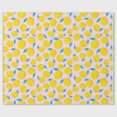 Schattige Sunny Yellow Lemon Pattern Roze Naadloos Cadeaupapier (Vlak)