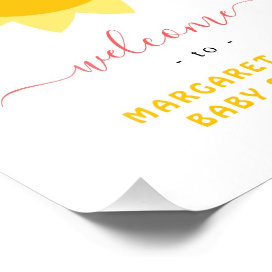 Schattige Sunshine Baby shower Welkomstbord Foto Afdruk (Hoek)