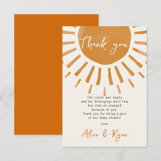 Schattige Sunshine Boho Baby shower gedicht Bedankkaart (Voorkant / Achterkant)