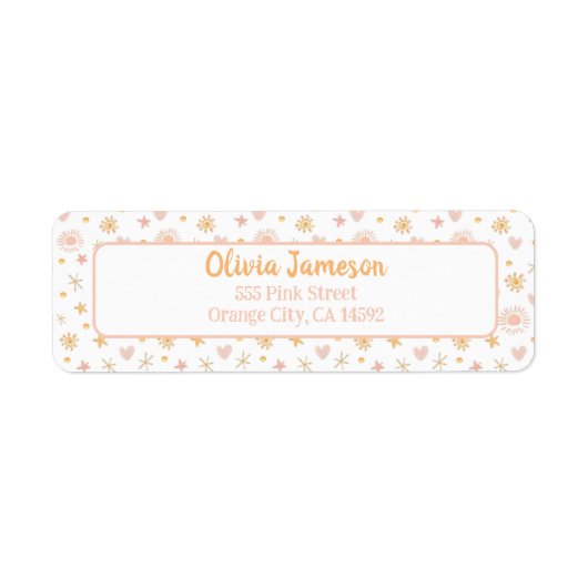 Schattige Sunshine & Heart Meisjes Retouradres Etiket (Voorkant)