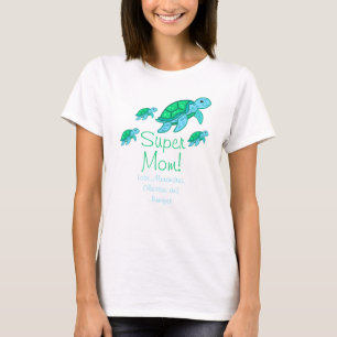 Schattige "Super Moeder" Thee Blauwe Zeeschildpadd T-shirt