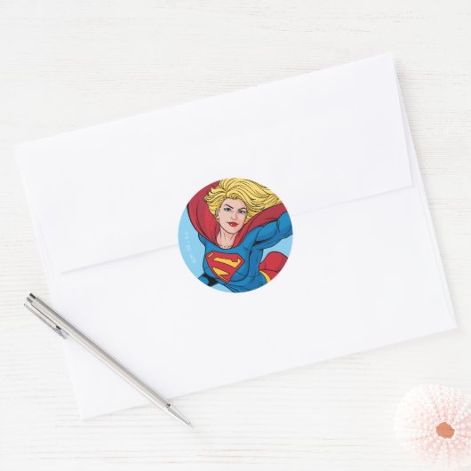 Schattige Supergirl Stance Ronde Sticker (Envelop)