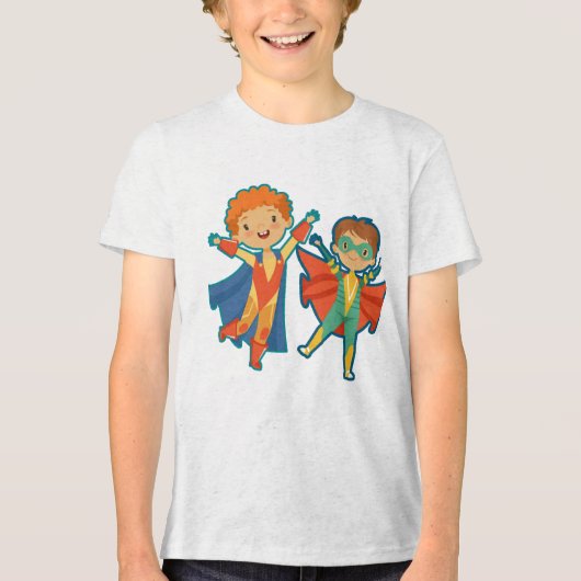 Schattige Superheld Jongens Tri-Blend Shirt (Voorkant)