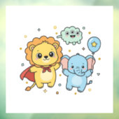 Schattige Superheld Leeuw en Olifant Vrienden Cart Raamsticker (Vel 3)