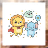 Schattige Superheld Leeuw en Olifant Vrienden Cart Raamsticker (Vel 2)