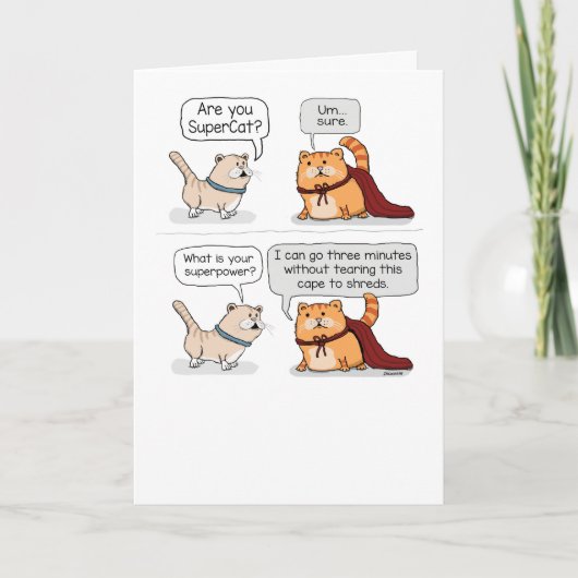 Schattige Superkat met Cape Grappige Verjaardag Kaart (Voorkant)