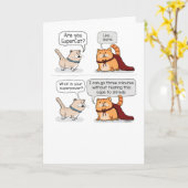 Schattige Superkat met Cape Grappige Verjaardag Kaart (Gele Bloem)