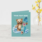 Schattige surfen beer tekst toevoegen kaart (Gele Bloem)