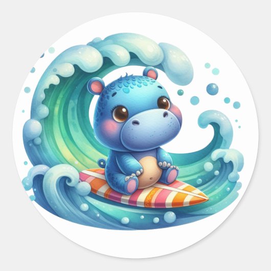 Schattige Surfen Hippo Stickers (Voorkant)