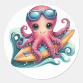 Schattige Surfen Octopus Stickers (Voorkant)