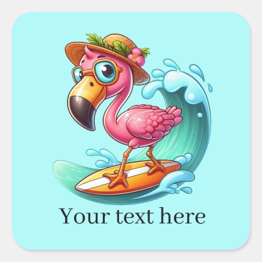 Schattige surfen roze flamingo vierkante sticker (Voorkant)