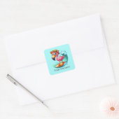 Schattige surfen roze flamingo vierkante sticker (Envelop)