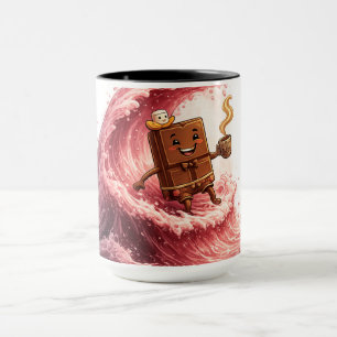 Schattige Surfende Chocolade en Koffie Roze Aardbe Mok
