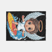 Schattige Surfende Engel Chibi Fleece Deken (Voorkant (Horizontaal))
