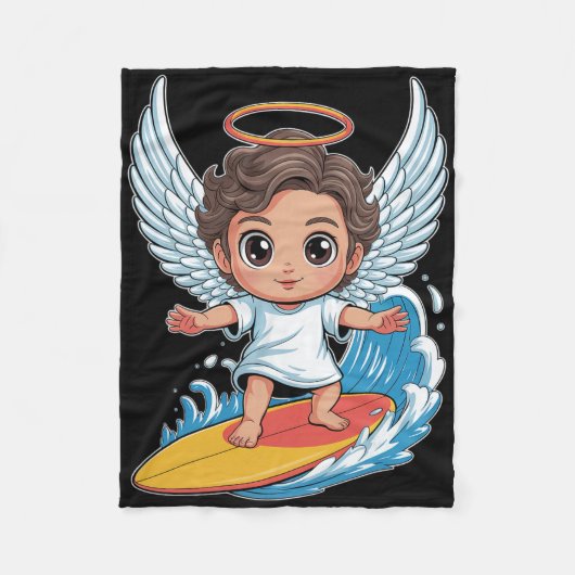 Schattige Surfende Engel Chibi Fleece Deken (Voorkant)