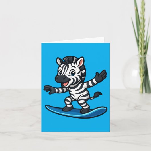 Schattige surfende zebra grappig dier strand zomer kaart (Voorkant)