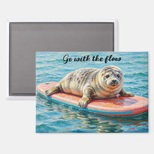 Schattige surfende zeehond  magneet