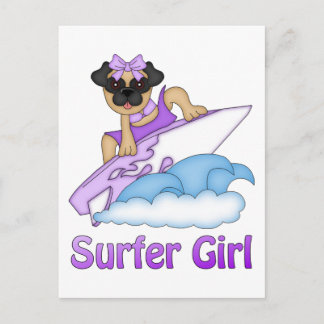 Schattige Surfer Girl Pug Gifts and T - shirts (te Briefkaart