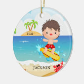 Schattige Surfer Jongen Persoonlijke Kerstmis Keramisch Ornament (Links)