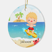 Schattige Surfer Jongen Persoonlijke Kerstmis Keramisch Ornament (Links)