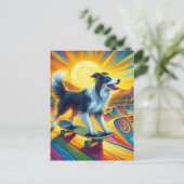 Schattige Surrealistisch Skateboarden Border Colli Briefkaart (Staand voorkant)