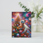 Schattige Surrealistische Siamese Kitten Christmas Briefkaart (Staand voorkant)