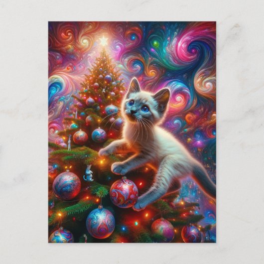 Schattige Surrealistische Siamese Kitten Christmas Briefkaart (Voorkant)