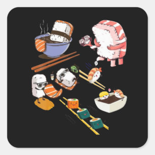 Schattige Sushi Anime Kawaii Otaku Manga Set Japan Vierkante Sticker
