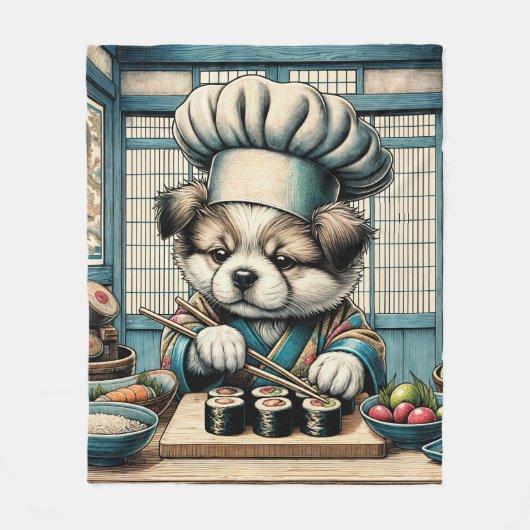Schattige Sushi Chef Puppy Fleece Deken (Voorkant)