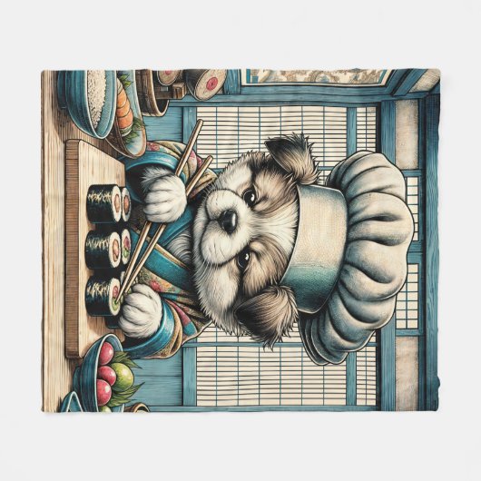 Schattige Sushi Chef Puppy Fleece Deken (Voorkant (Horizontaal))