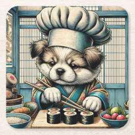 Schattige Sushi Chef Puppy Kartonnen Onderzetters