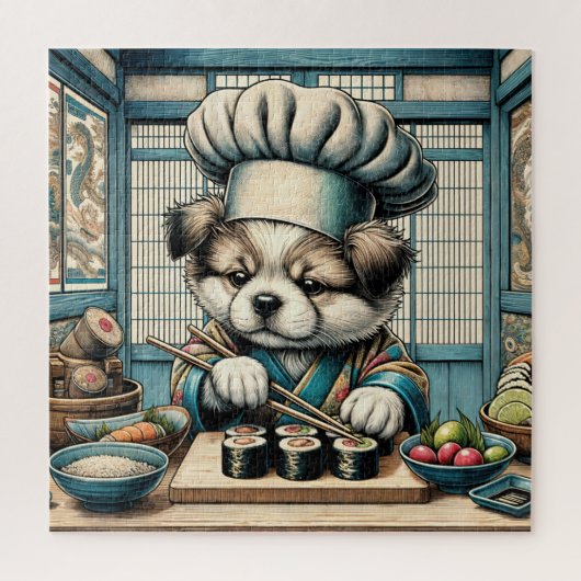 Schattige Sushi Chef Puppy Legpuzzel (Verticaal)