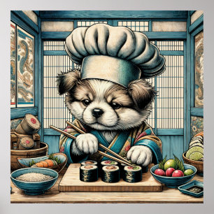 Schattige Sushi Chef Puppy Poster