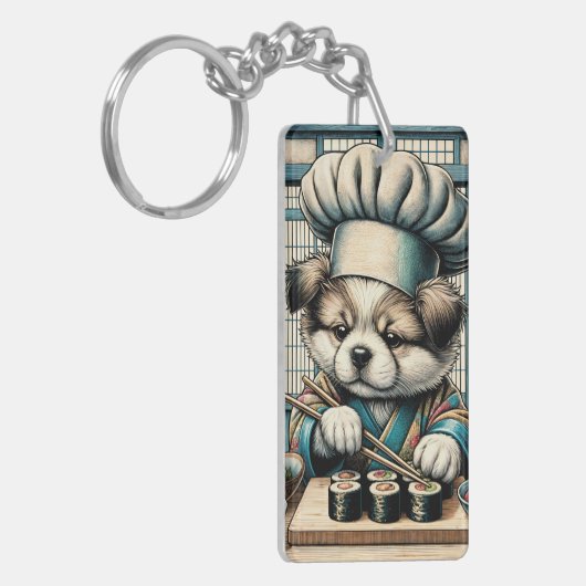 Schattige Sushi Chef Puppy Sleutelhanger (Voorkant Links)
