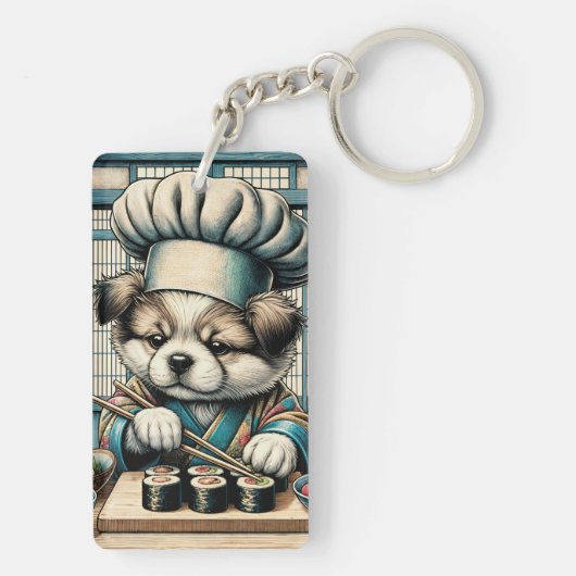 Schattige Sushi Chef Puppy Sleutelhanger (achterkant)