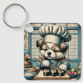 Schattige Sushi Chef Puppy Sleutelhanger (Voorkant)