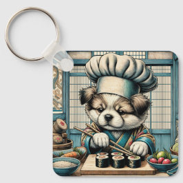 Schattige Sushi Chef Puppy Sleutelhanger