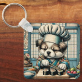 Schattige Sushi Chef Puppy Sleutelhanger (Voorkant)