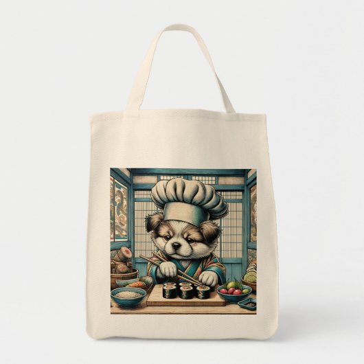 Schattige Sushi Chef Puppy Tote Bag (Voorkant)