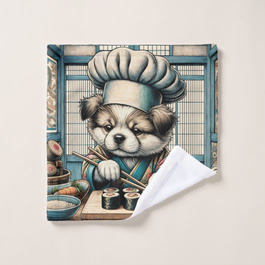 Schattige Sushi Chef Puppy Washandje (Wasdoekje)