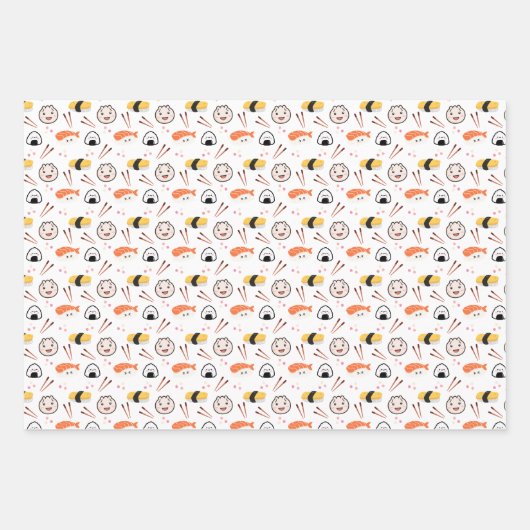 Schattige Sushi & Dumpling Wrapping Papier - Wit Inpakpapier Vel (Voorkant 3)