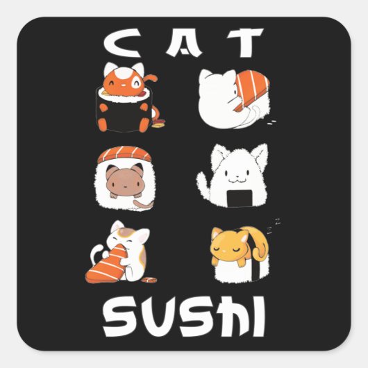 Schattige sushi kat Japans eten Vierkante Sticker (Voorkant)