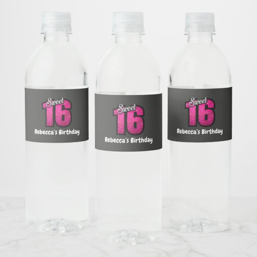 Schattige Sweet 16 Verjaardag gepersonaliseerd Waterfles Etiket (Flessen)